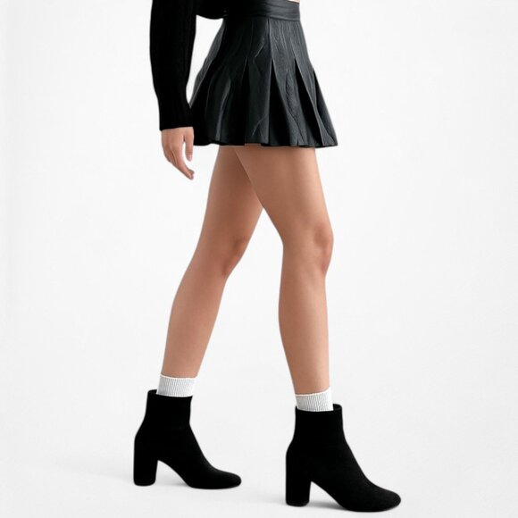 Zara Black Suede Round Toe Block Heel Casual Ankle Boots Size 6 - Picture 2 of 8